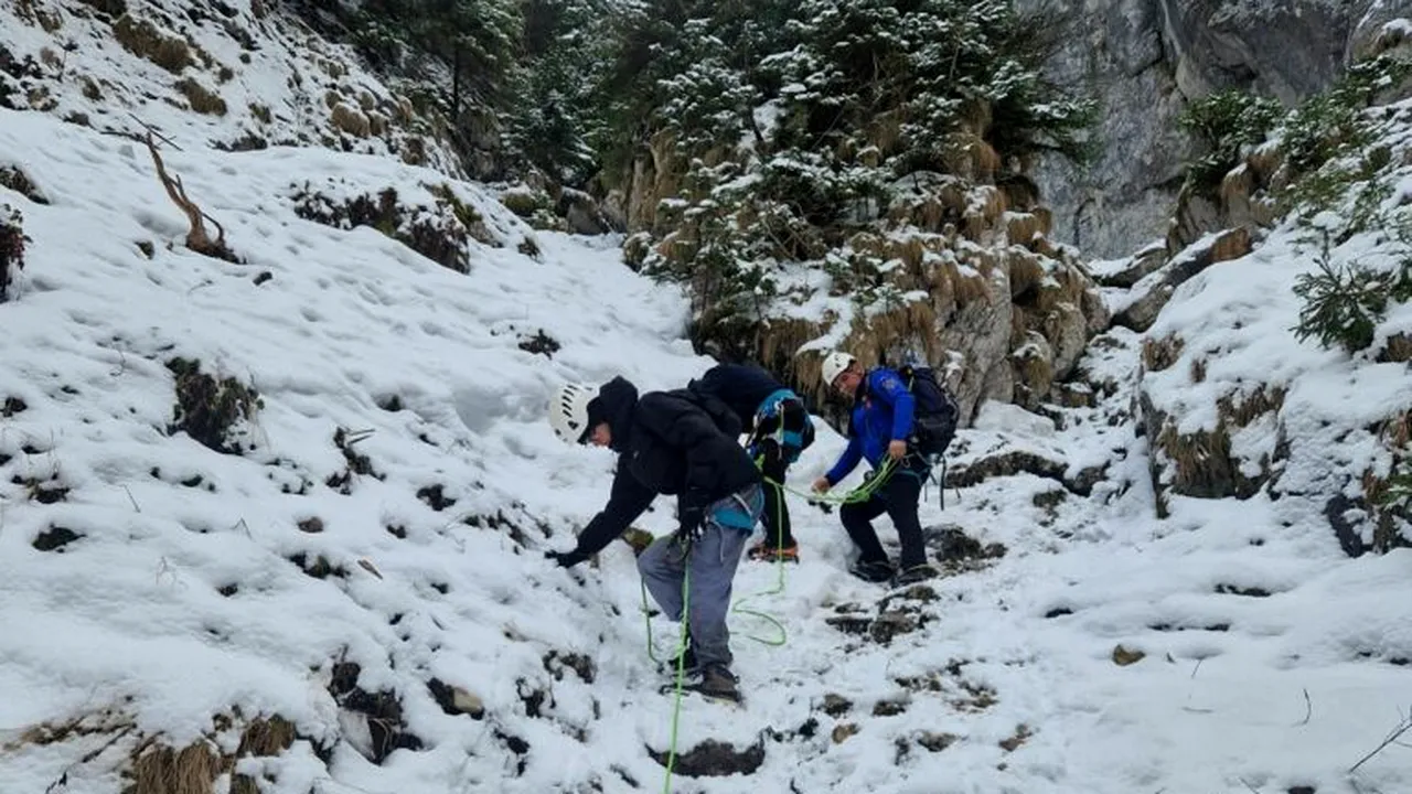 Doi turiști blocați într-o zonă greu accesibilă din Masivul Piatra Craiului au fost salvați de jandarmii montani