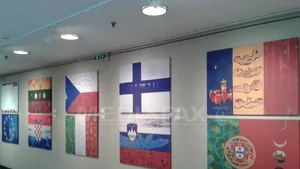 Steagul României, prezentat artistic la Guvernul lituanian: Castelul Bran înroşit şi siluete de gemeni - FOTO