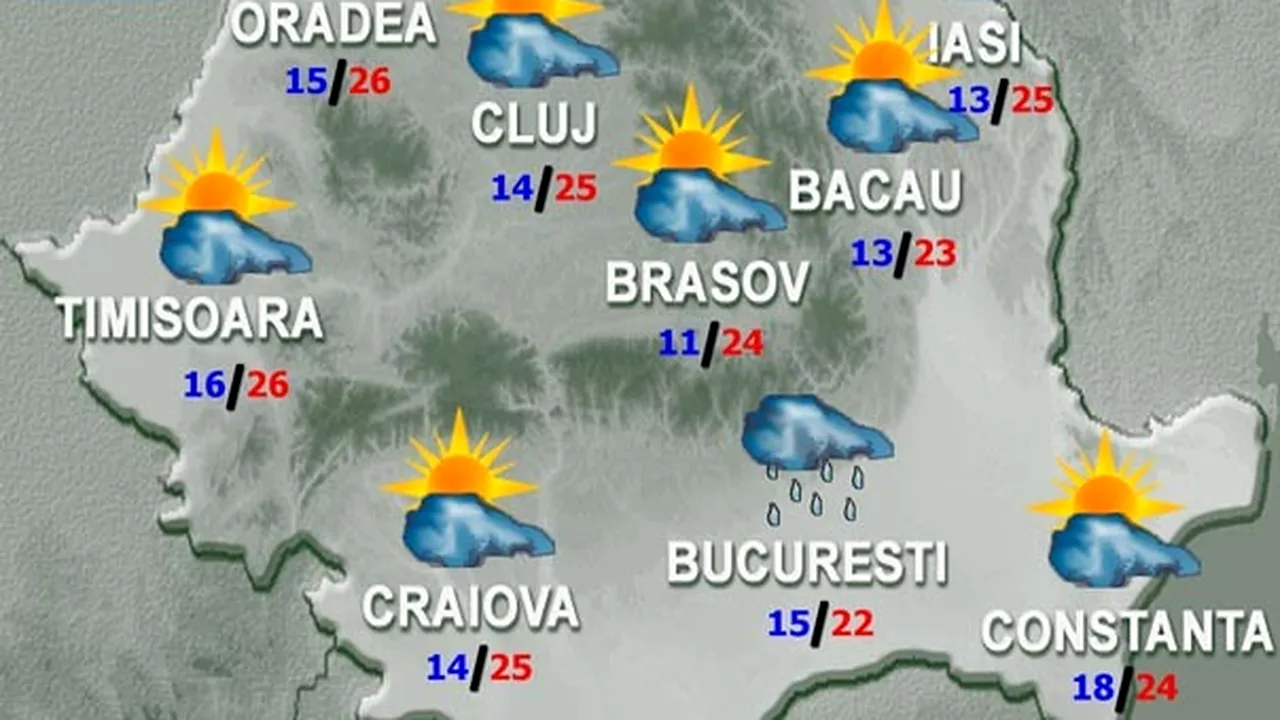 PROGNOZA METEO: Ploi şi temperaturi scăzute. Cum va fi vremea luni şi marţi, în ţară şi la Bucureşti