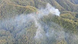 Intervenție aeriană pentru stingerea incendiului de pădure de la Băile Olănești