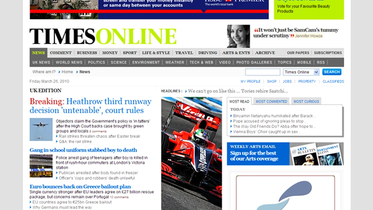 Versiunile online ale Sunday Times şi The Times, accesibile doar cu plată