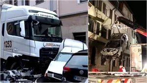 Un şofer de camion beat a făcut prăpăd în cale: peste 30 de maşini distruse. „Arată ca după război” 