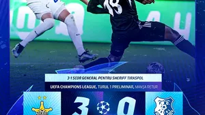 Sheriff Tiraspol - Farul Constanţa 3-0. Bătută la Tiraspol, campioana României alunecă în Conference League