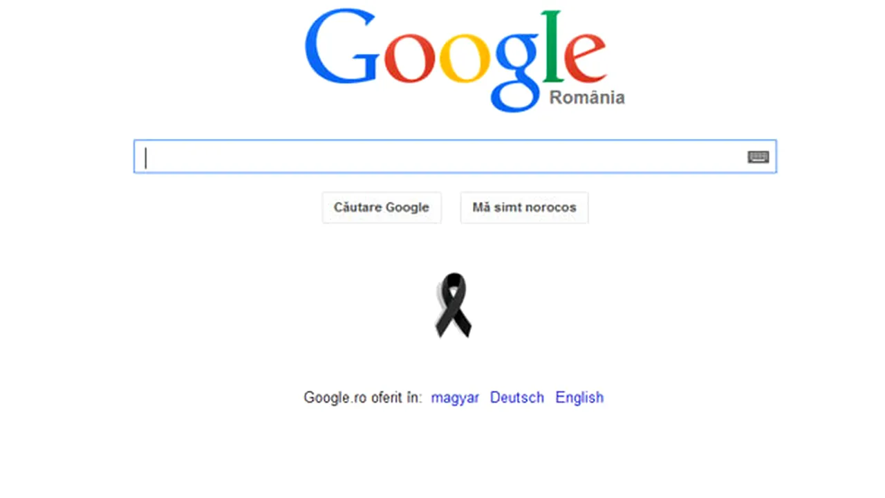 Google România a adăugat o panglică neagră sub logoul său, în memoria victimelor Charlie Hebdo