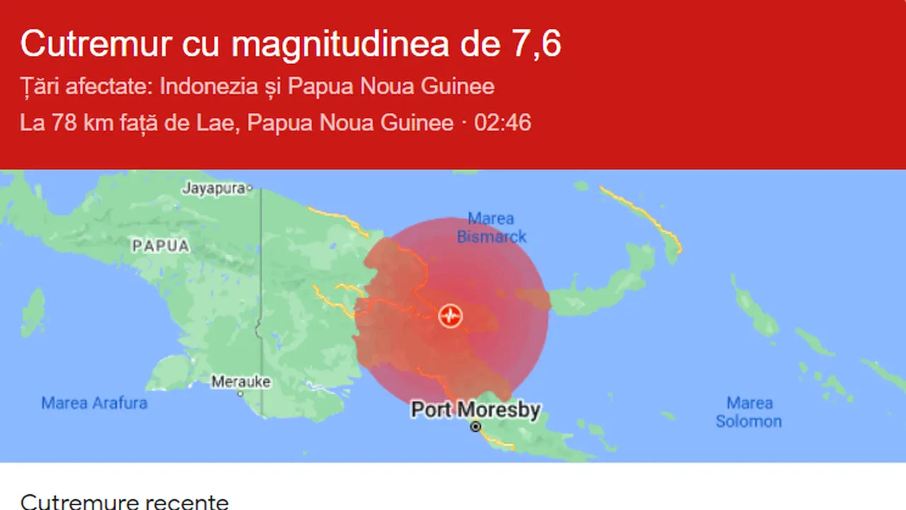 Un cutremur puternic a lovit Papua Noua Guinee