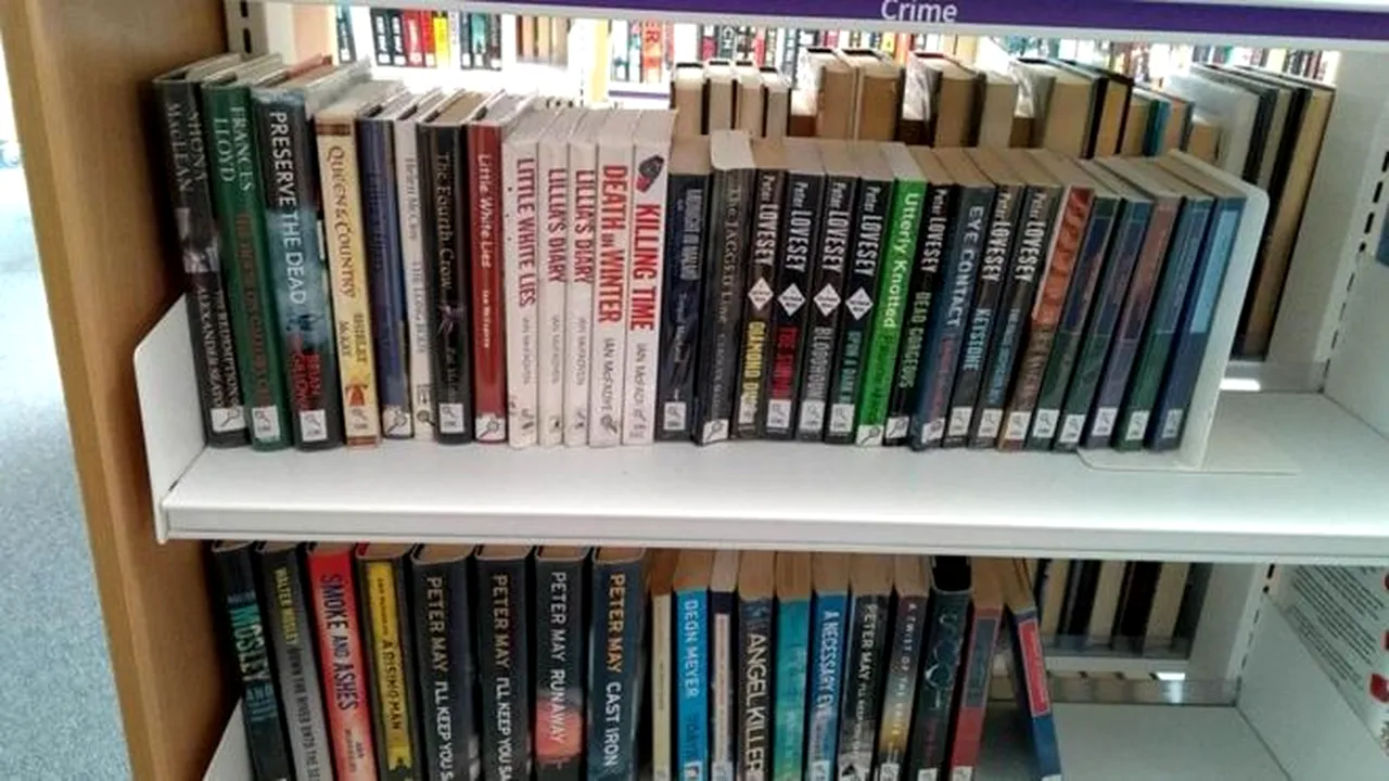 Un om de serviciu a aranjat cărţile dintr-o bibliotecă în ordinea dimensiunii lor