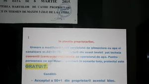 Avertisment de la Apa Nova Bucureşti: Oamenii ar putea fi înşelaţi prin anunţuri lipite în blocuri pentru încheierea de contracte individuale - FOTO