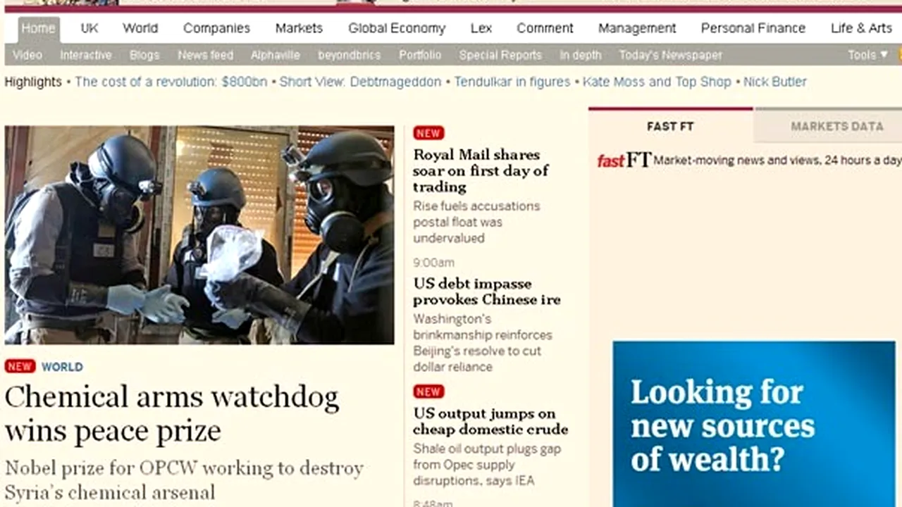 Financial Times va publica o ediţie print unică pe zi, pentru a se concentra pe conţinutul online