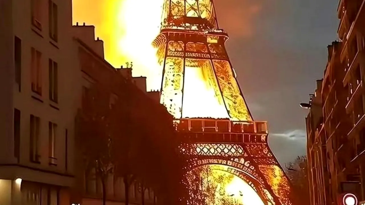 Imagini uluitoare cu Turnul Eiffel în flăcări! - titlul unui videoclip realizat cu CGI ce s-a viralizat pe reţelele de socializare