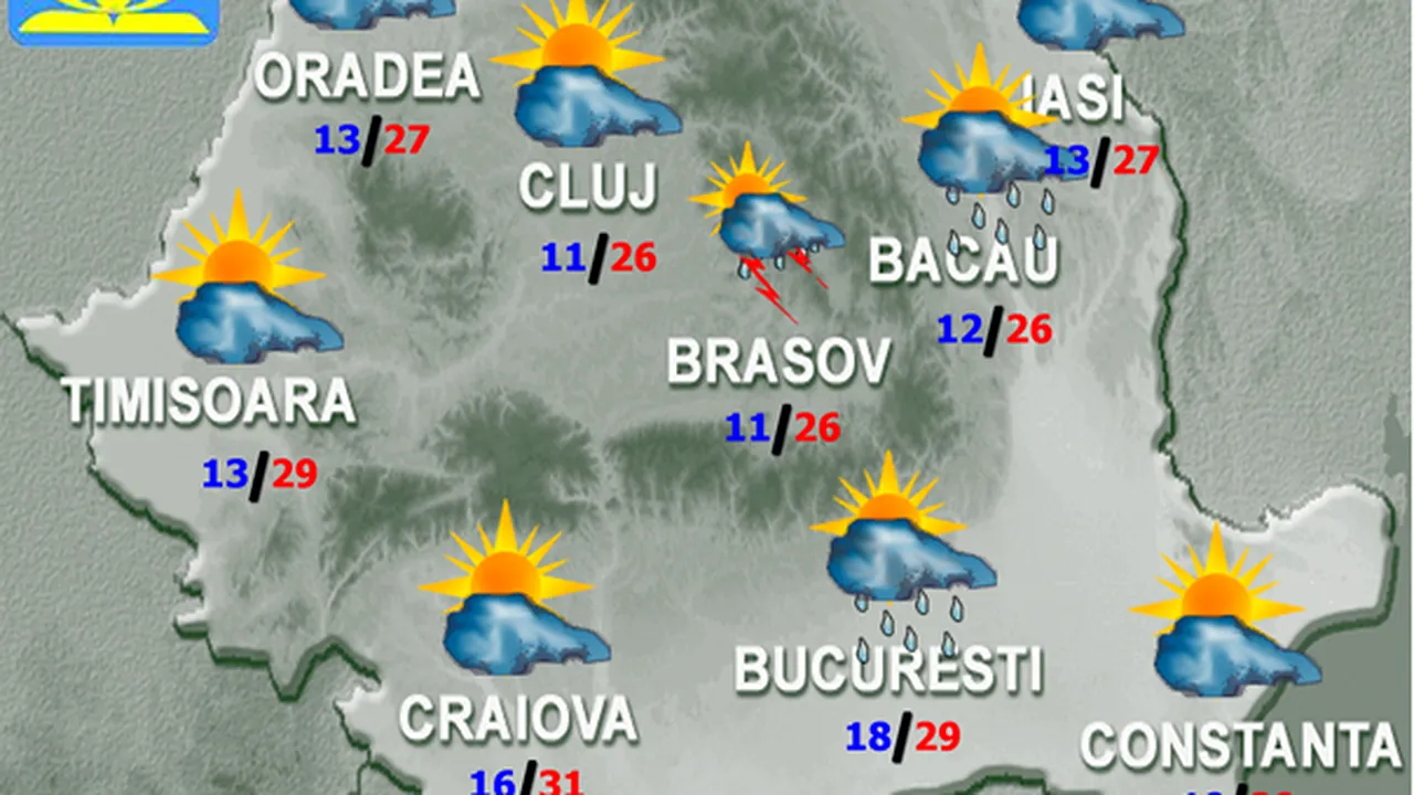 Prognoza meteo pentru miercuri şi joi în ţară şi în Bucureşti