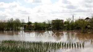 Hunedoara: Autobuz cu 28 de călători, blocat de o viitură pe un drum judeţean - FOTO