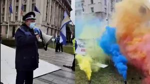 VIDEO Un nou protest cu fumigene al poliţiştilor. 