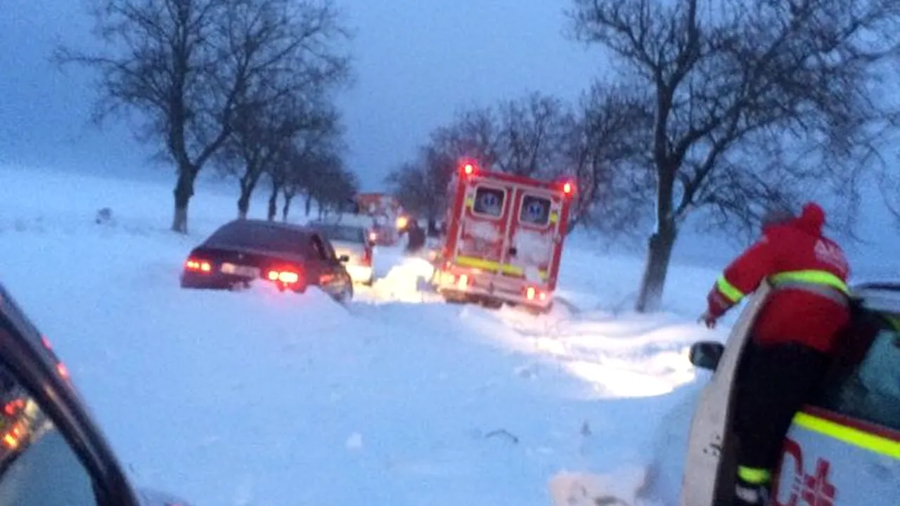 Maşini blocate în coloane pe DN 22. În mai multe şcoli din judeţul Tulcea cursurile sunt suspendate | FOTO, VIDEO