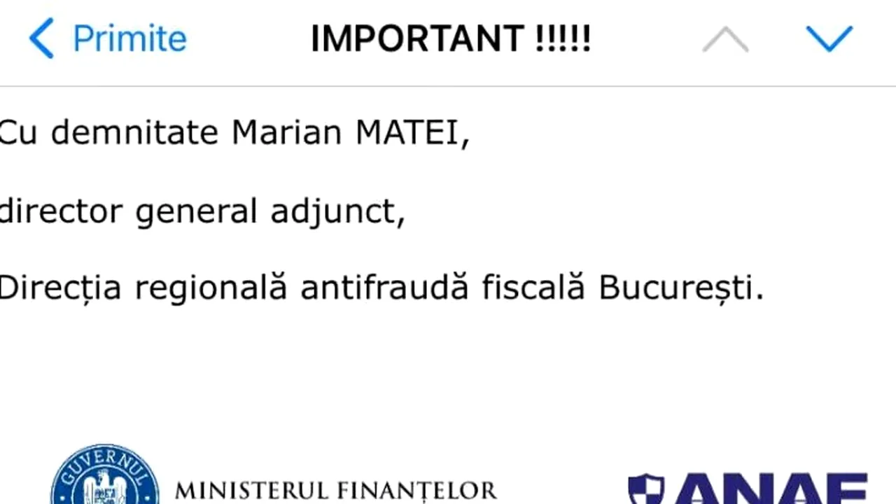 ANAF reclamă o nouă campanie de mesaje false în numele instituţiei