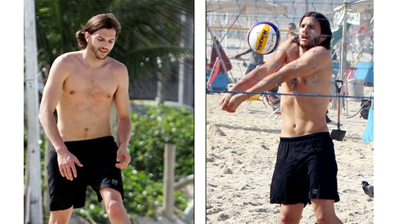 Ashton Kutcher a jucat volei pe plajă doar în pantaloni scurţi - FOTO