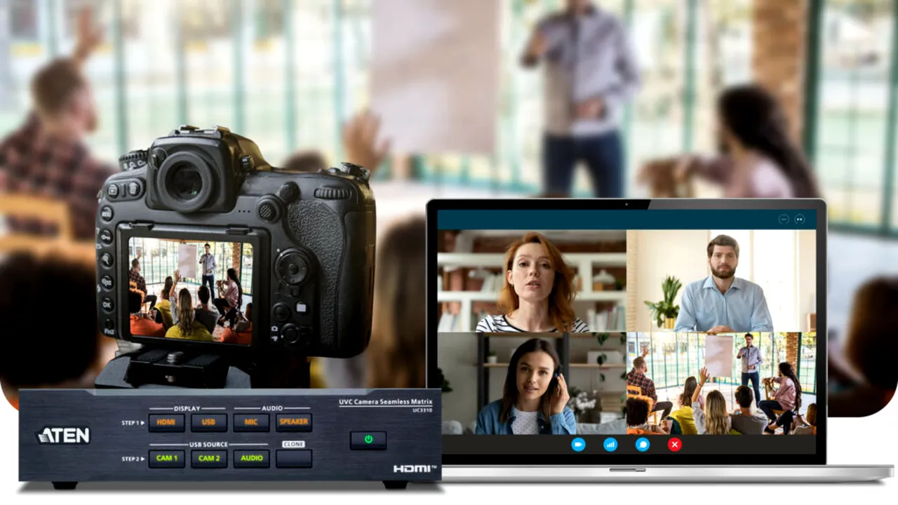 ATEN UC3310 - singura matrice pentru camere UVC de pe piață cu comutare flexibilă între 2 camere USB 4K