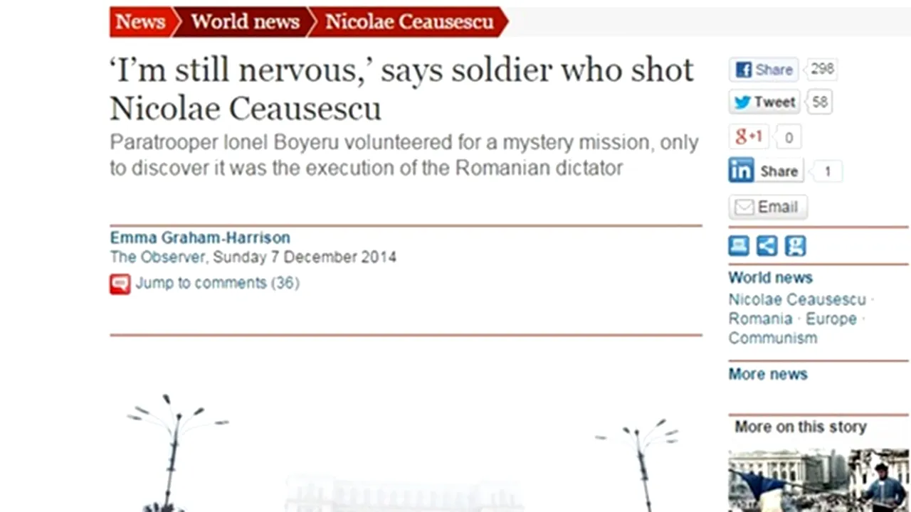 Militarul care l-a executat pe Ceauşescu, dezvăluiri pentru The Guardian: 