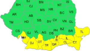 Cod galben de vânt şi ninsori în Bucureşti şi zece judeţe