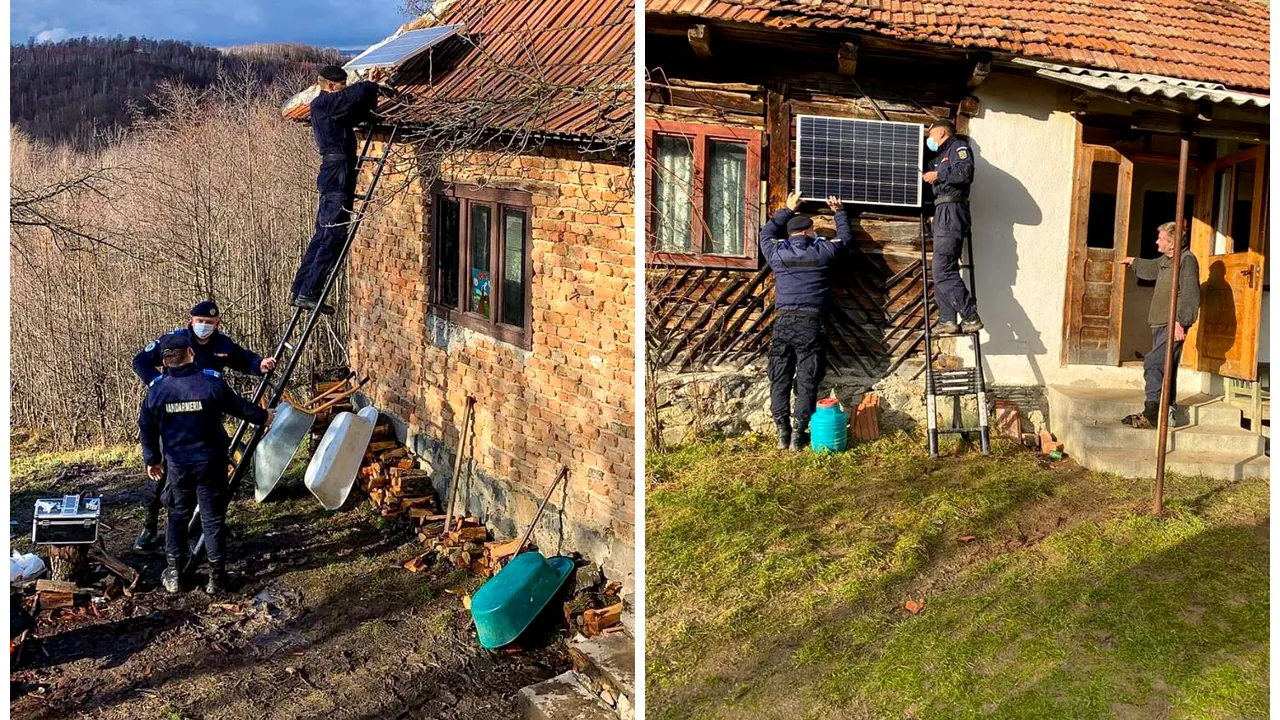 O familie ruptă de lume a primit ajutorul jandarmilor clujeni. Curentul electric ajunge acum şi în casa lor izolată, din munţi
