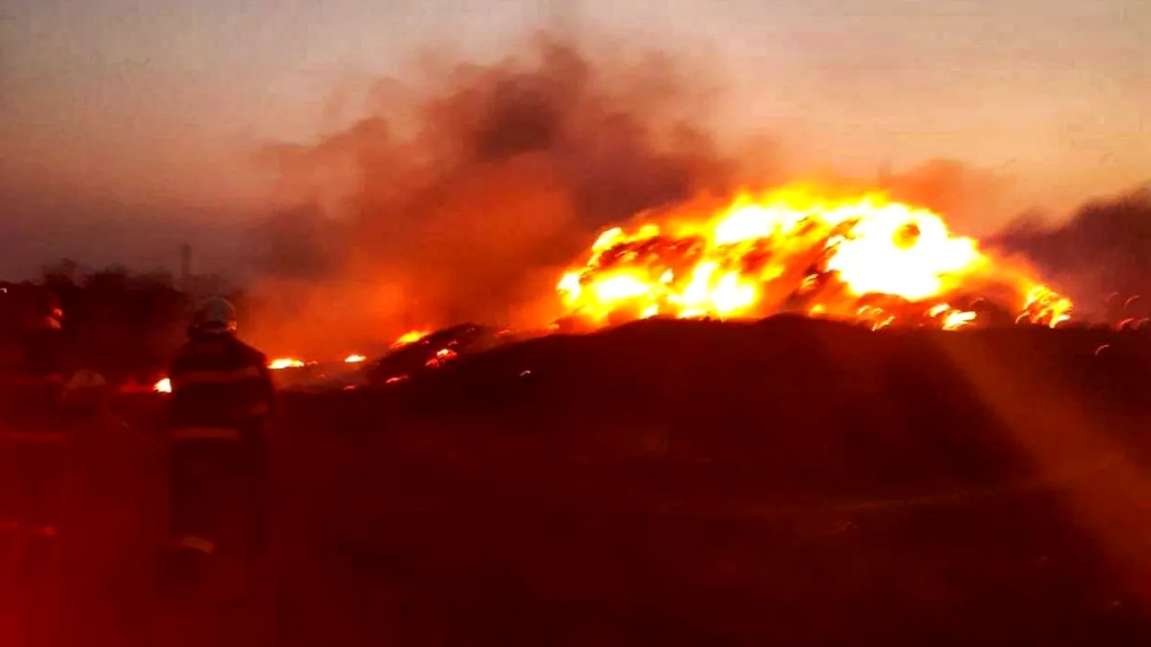 Incendiu violent în Giurgiu: 20 de tone de furaje s-au făcut scrum