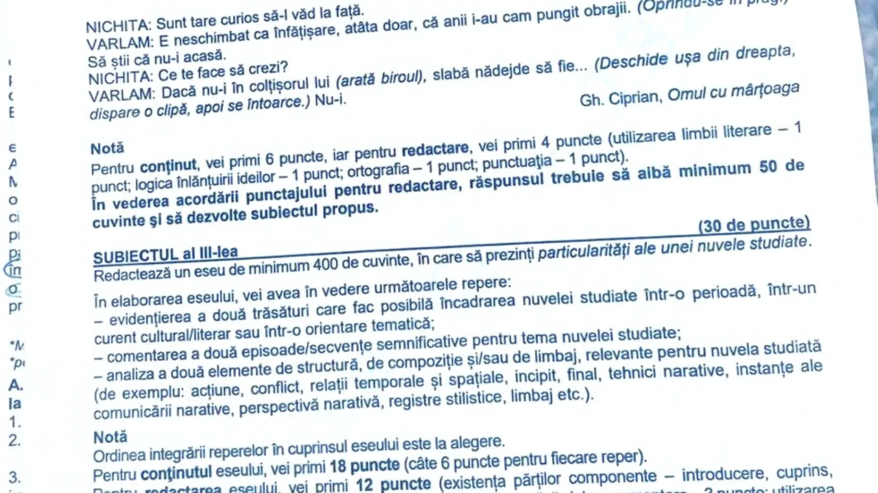 Barem Bacalaureat 2024. Ce vor puncta profesorii când vor corecta lucrările la Limba şi Literatura Română