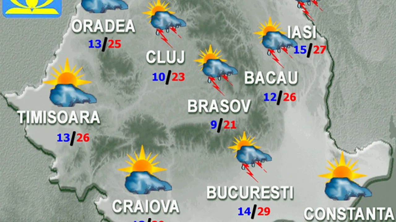 PROGNOZA METEO: Averse de ploaie şi descărcări electrice. Cum va fi vremea în weekend în ţară, la Bucureşti şi la munte