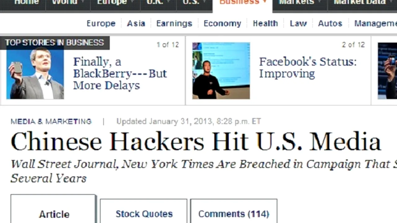 Wall Street Journal denunţă, după New York Times, atacuri din partea hackerilor chinezi