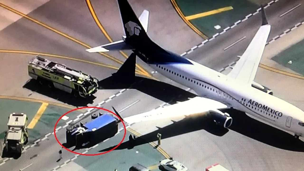 ACCIDENT pe aeroportul Los Angeles: Opt răniţi în urma coliziunii dintre un avion de pasageri şi o autoutilitară
