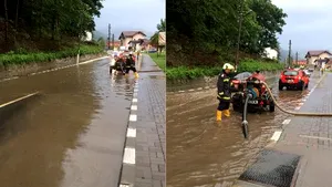 Circulaţie îngreunată pe Valea Oltului, din cauza inundaţiilor/ A intervenit un echipaj de pompieri militari | FOTO