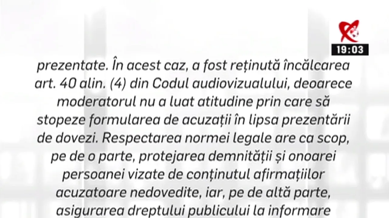 Realitatea TV şi-a întrerupt emisia pentru 10 minute conform sancţiunii primite de la CNA
