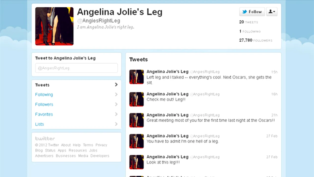 OSCAR 2012: Piciorul dezgolit al Angelinei Jolie, star pe internet. Contul de Twitter al piciorului, urmărit de mii de utilizatori - FOTO