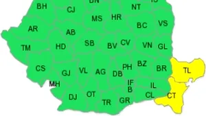 Avertizare cod galben: Ploi torenţiale şi furtună în judeţele Constanţa şi Tulcea