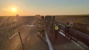Incendiu pe autostrada A1, în apropiere de Pecica. O autoutilitară a ars în această dimineață