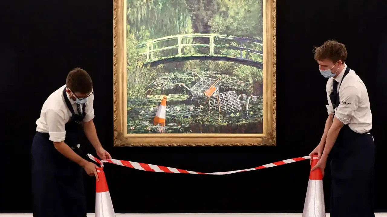 Banksy, show me the Monet! Pictura, reinterpretată sarcastic de celebrul artist stradal, scoasă la licitaţie