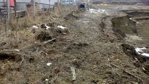 Alunecare de teren în Bistriţa, în urma defrişărilor: două case, în pericol de evacuare; o porţiune dintr-un drum judeţean, afectată