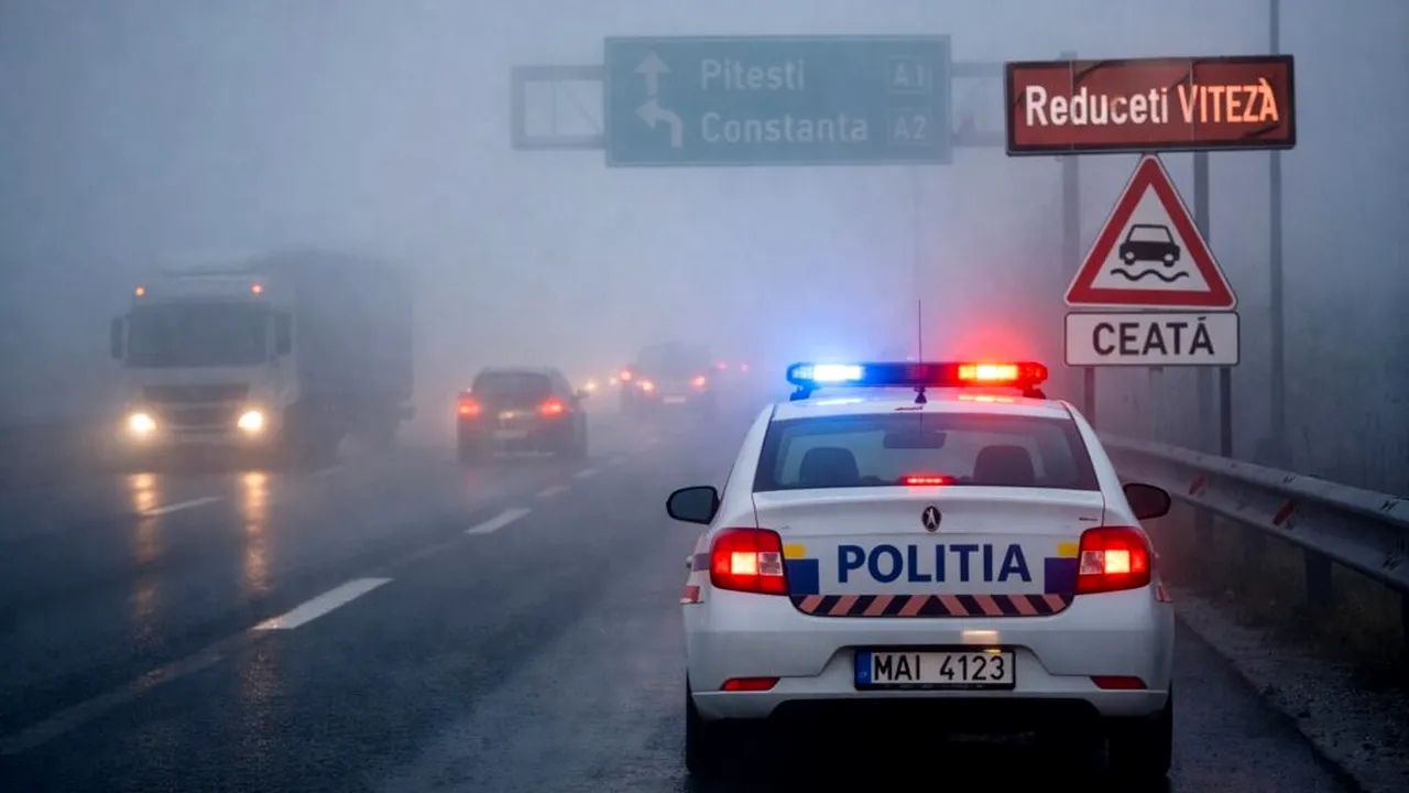 Circulația rutieră, îngreunată de ceață în opt județe și în București