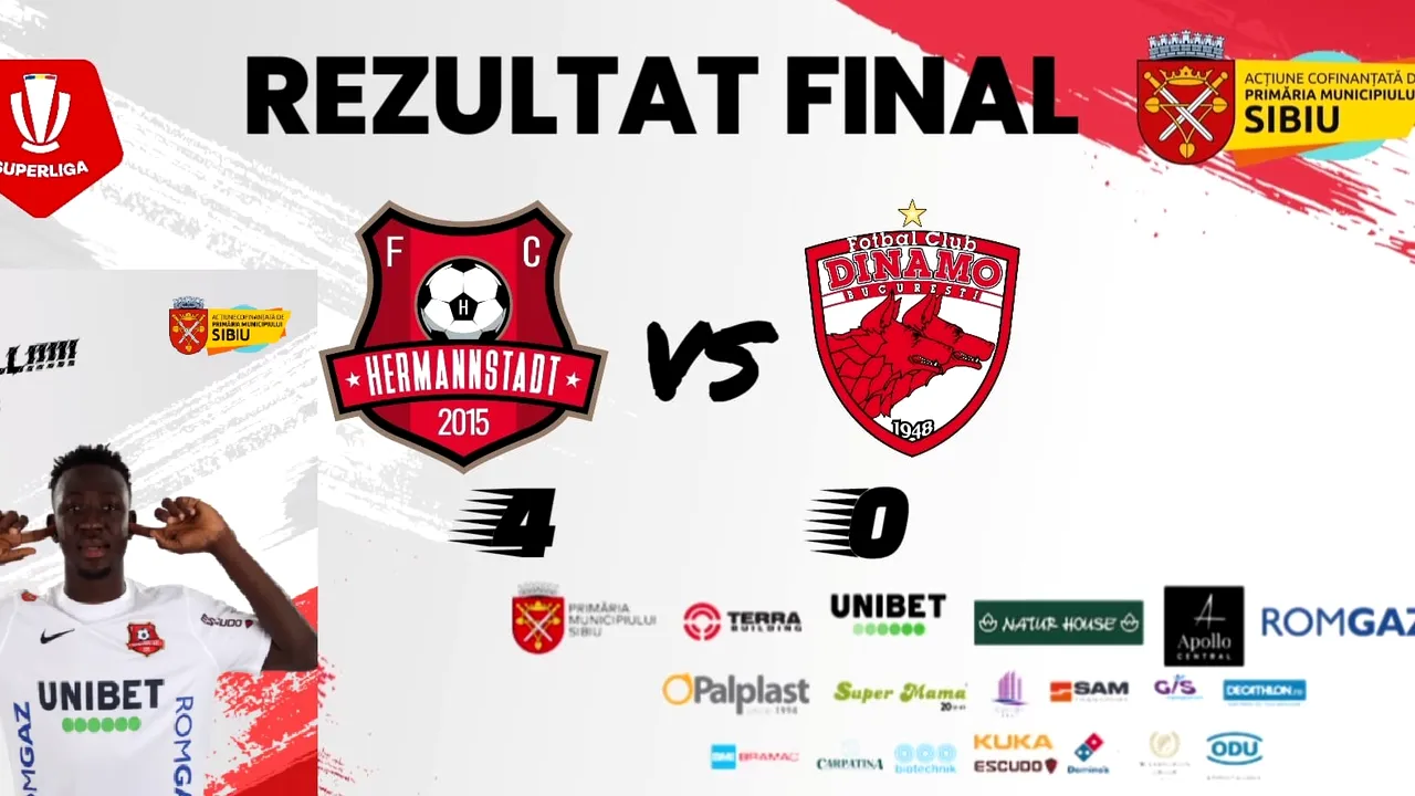 FC Hermannstadt a învins Dinamo Bucureşti în Superliga de fotbal