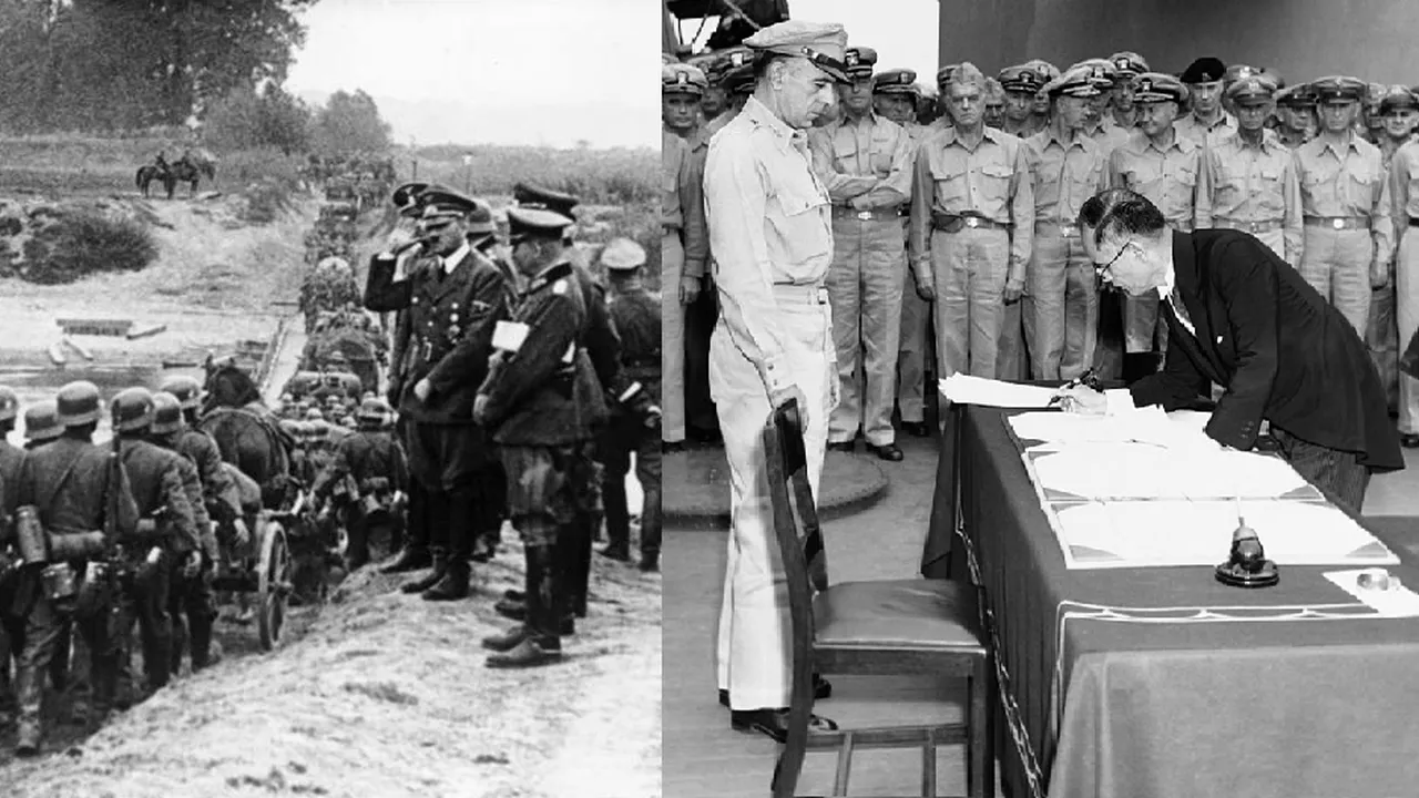 2 septembrie 1945 - Al Doilea Război Mondial se încheie după şase ani. Rezultă între 70 şi 85 milioane de morţi 