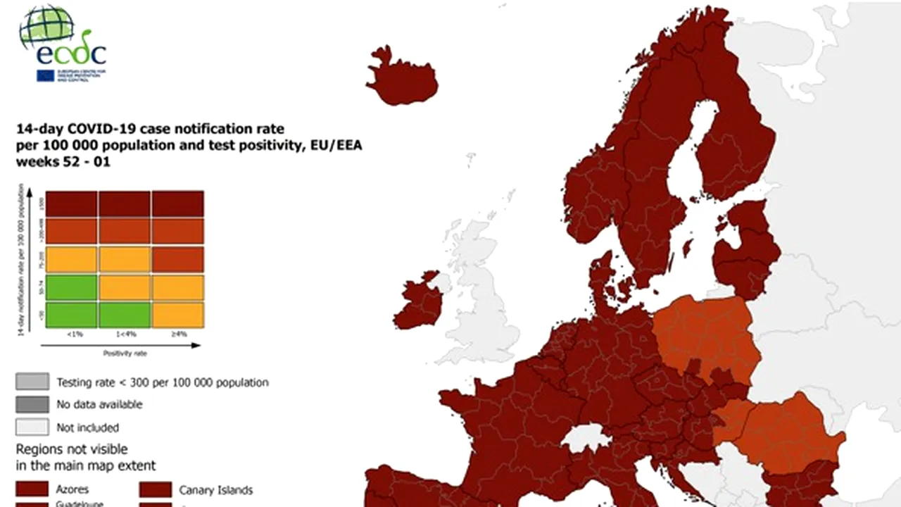 Cum apare România pe harta epidemiologică a Centrului European pentru Controlul şi Prevenirea Bolilor