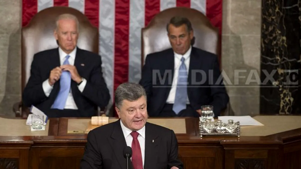 Poroşenko, în discursul din Congresul SUA: Dacă Rusia nu este oprită, va ameninţa securitatea mondială. Anexarea Crimeei, unul dintre cele mai 