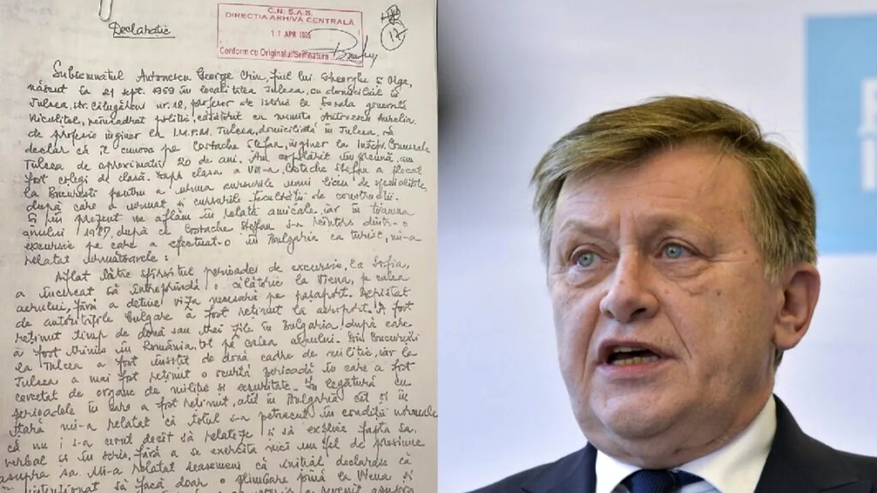 FOTO. Declaraţia dată de Crin Antonescu la Securitate în 1988 despre un prieten