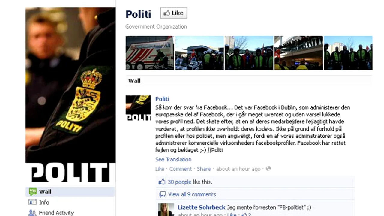 Facebook a închis din greşeală pagina poliţiei daneze