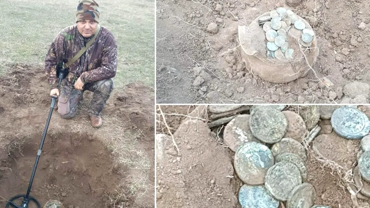 Trei bărbaţi au descoperit un vas ceramic cu monede antice din secolul al III-lea