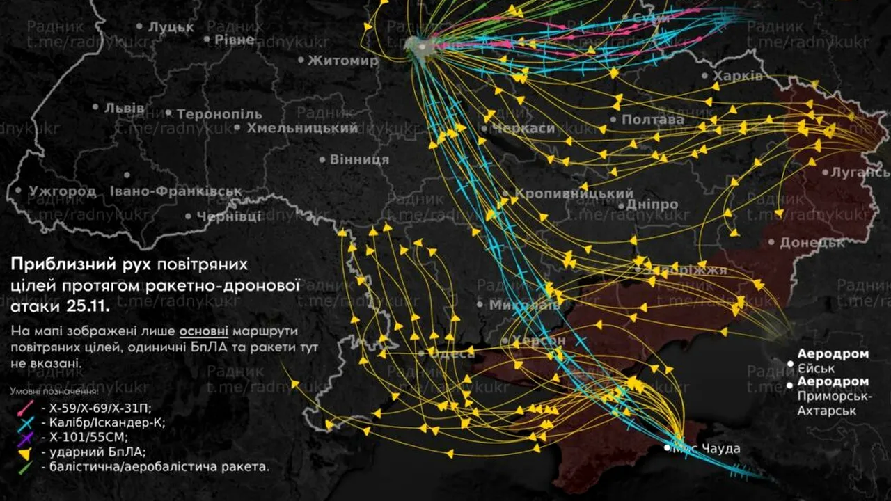 Dronă căzută în România, lansată cel mai probabil din estul Crimeei. Hartă ucraineană indică traseul atacului din 25 noiembrie