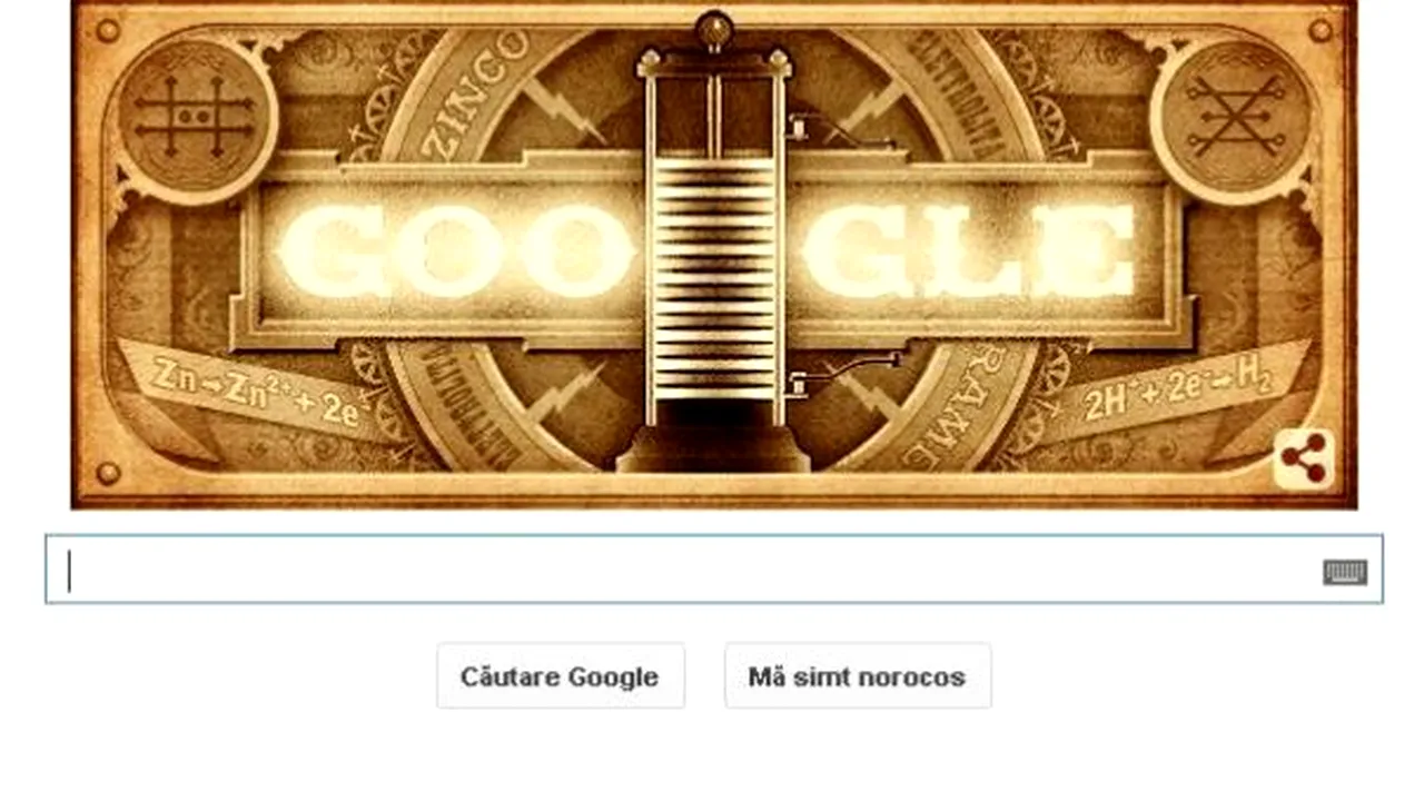Google marchează împlinirea a 270 de ani de la naşterea lui Alessandro Volta, printr-un logo special
