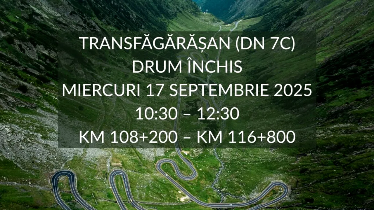 Transfăgărășanul, închis pe 17 septembrie timp de două ore pentru filmarea unui eveniment automobilistic
