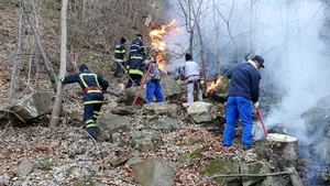 GALERIE FOTO: Zeci de pompieri şi voluntari se luptă, de trei zile, să stingă un incendiu de pădure la Bacău