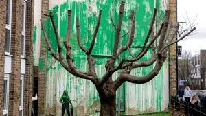 Pictură stradală a lui Banksy din Londra, stropită cu vopsea albă