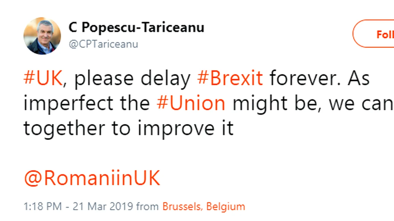 Politician din România, rugăminte specială pentru Marea Britanie: Vă rog amânaţi Brexit pentru totdeauna | FOTO