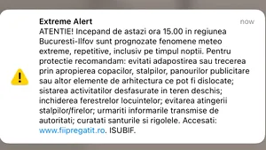 Fenomene meteo extreme. Mesaje RoAlert pentru locuitorii din Bucureşti şi Ilfov